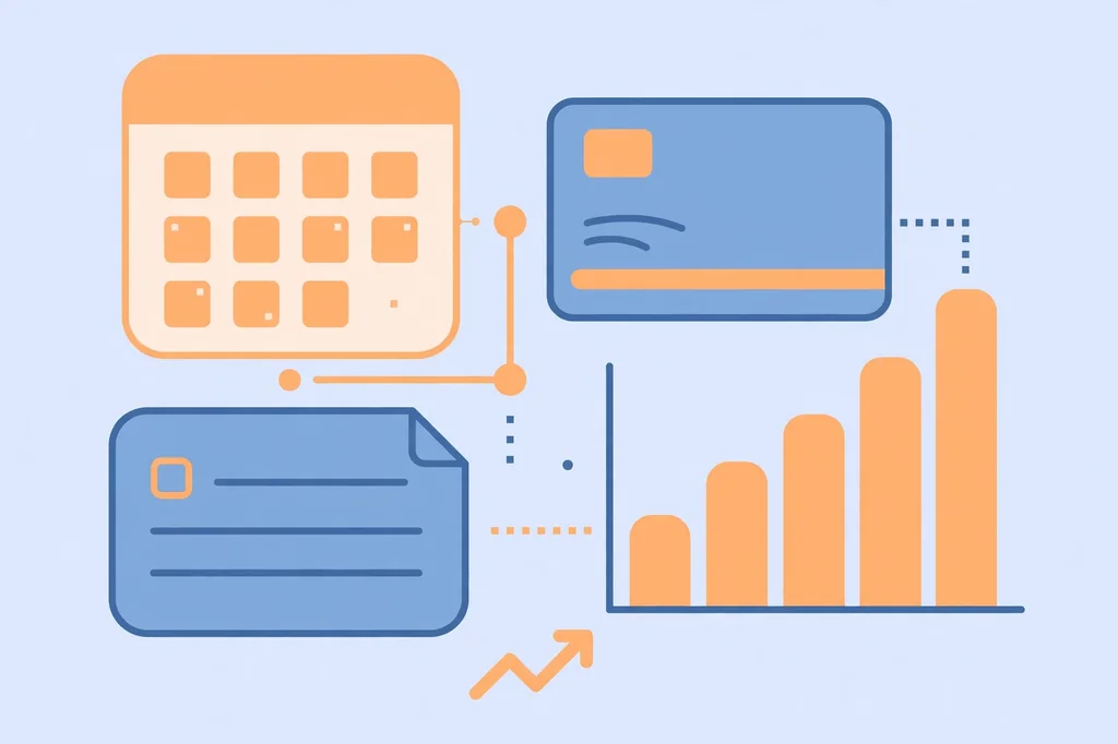 Flat illustration of subscription billing, invoice and scalable growth bar chart for software pricing plans