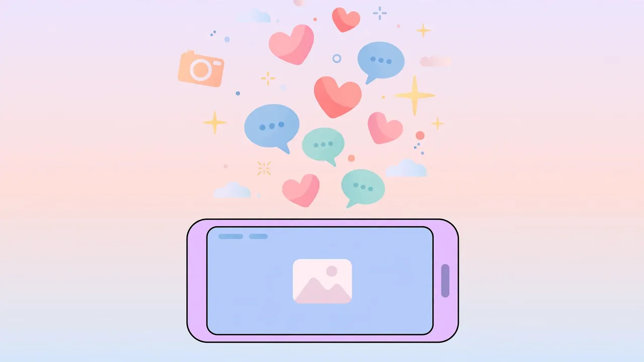 Flat illustration of a smartphone with floating heart and comment icons - featured image for best comments for girls pic article