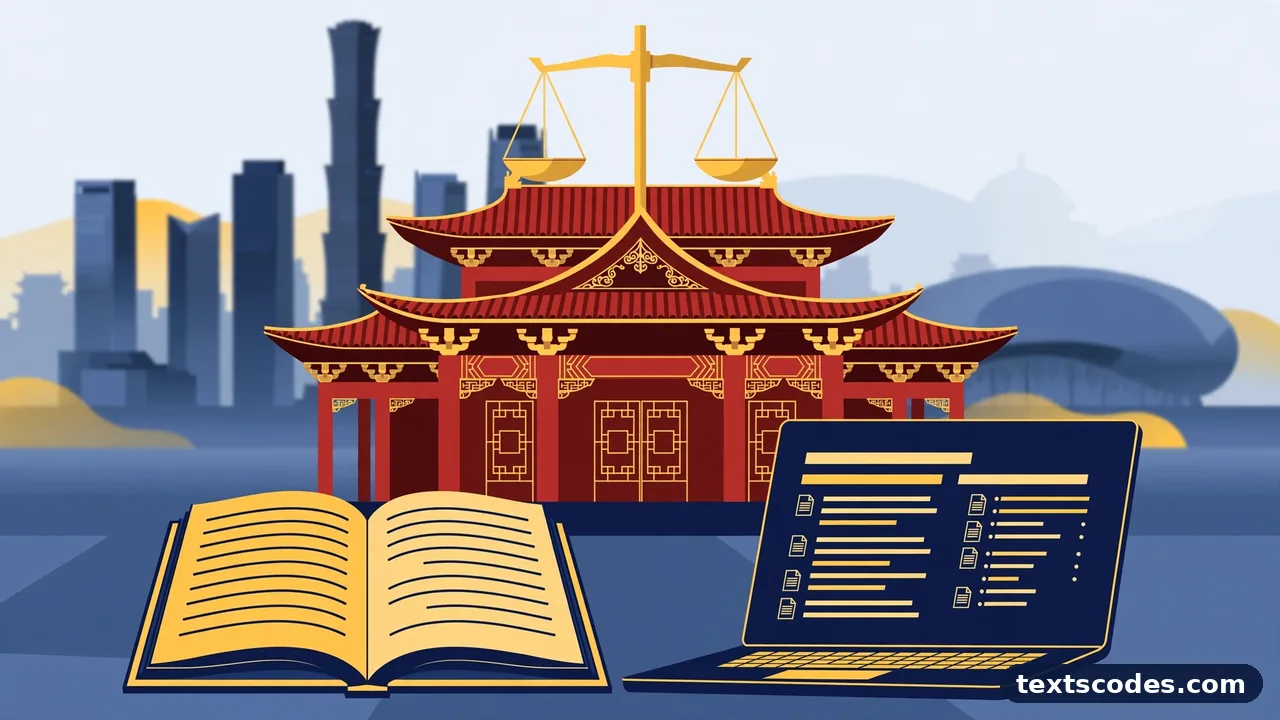 Chinese law cnlawblog featured illustration of a Chinese courthouse with scales of justice, an open law book and the Beijing skyline