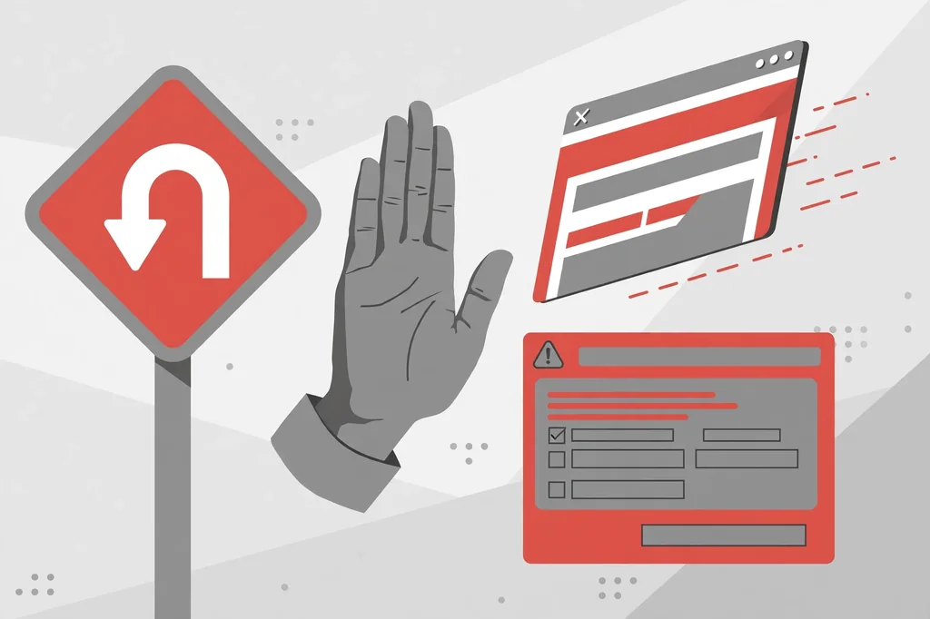 Clicxyz.com redirect warning illustration with a stop hand and pop-up form