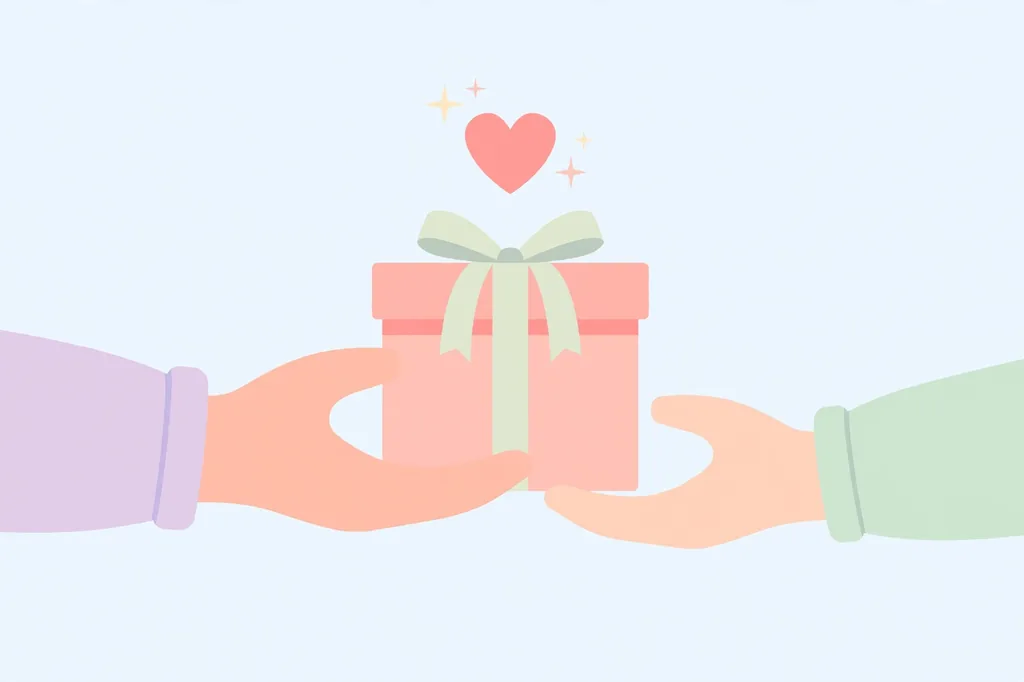 Hands exchanging a gift box with a heart — personalized gift ideas in the 2026 gift guide