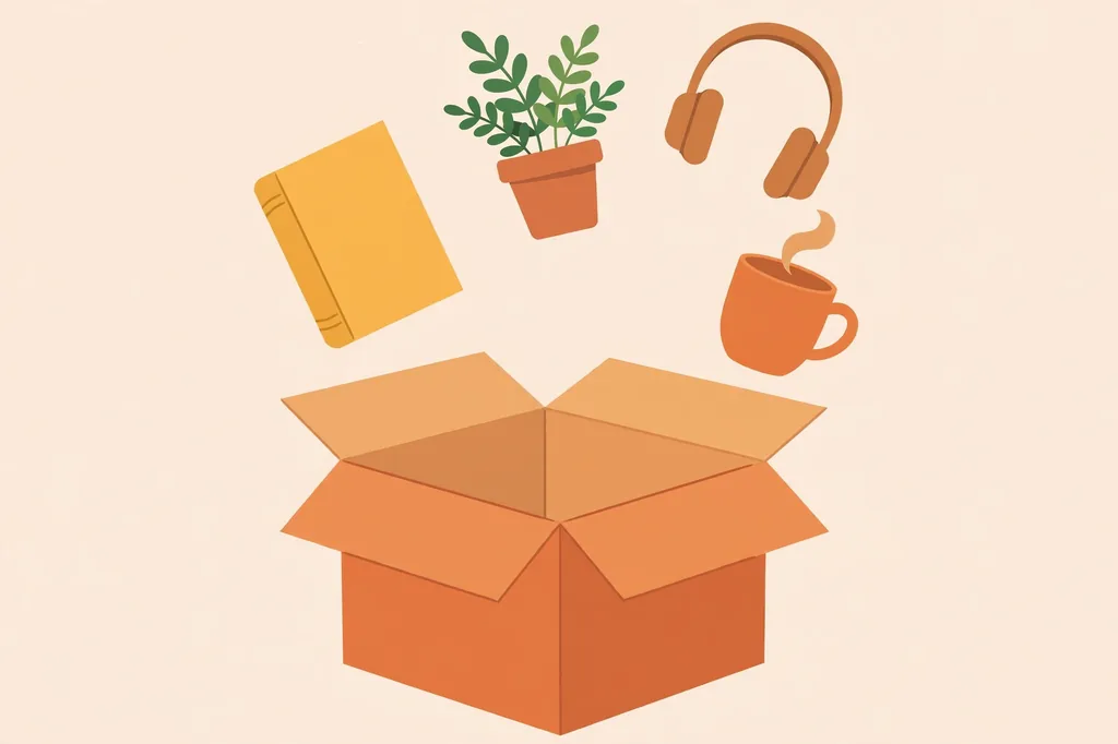 Open gift box with a book, plant, headphones and mug — unique gift ideas for everyone 2026