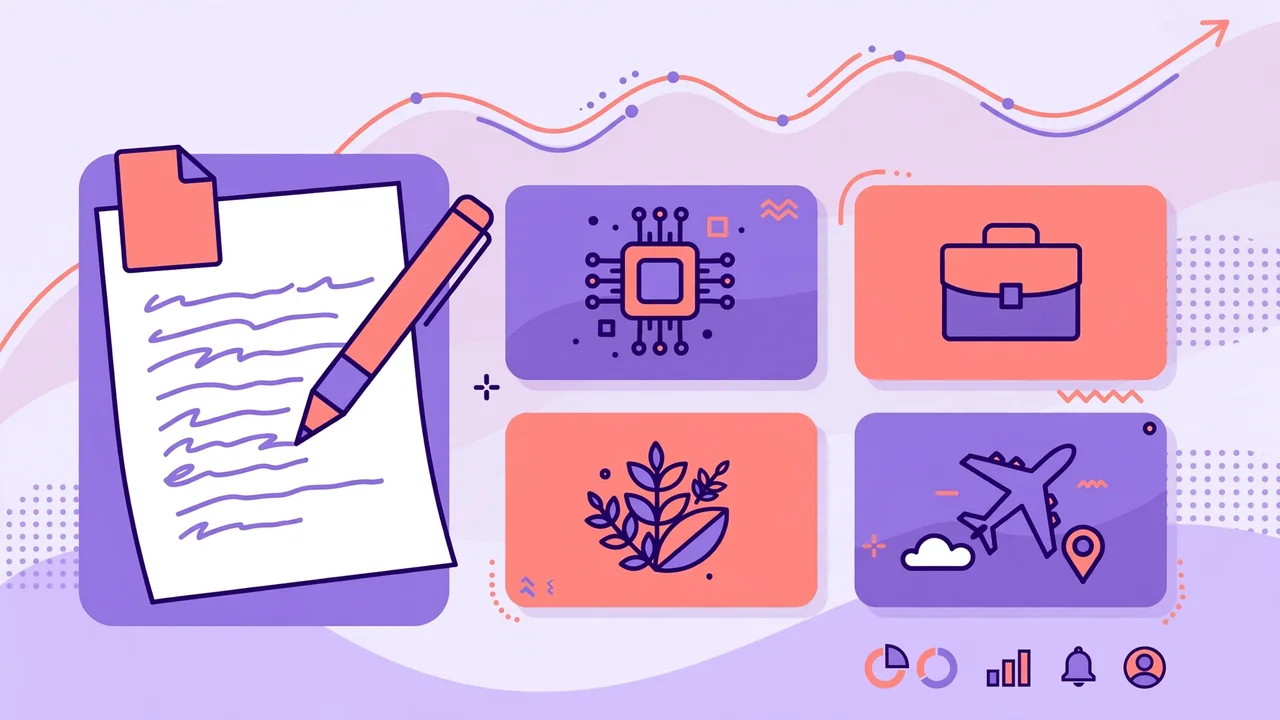 Gonzay.com publishing platform illustration with articles and a growth chart