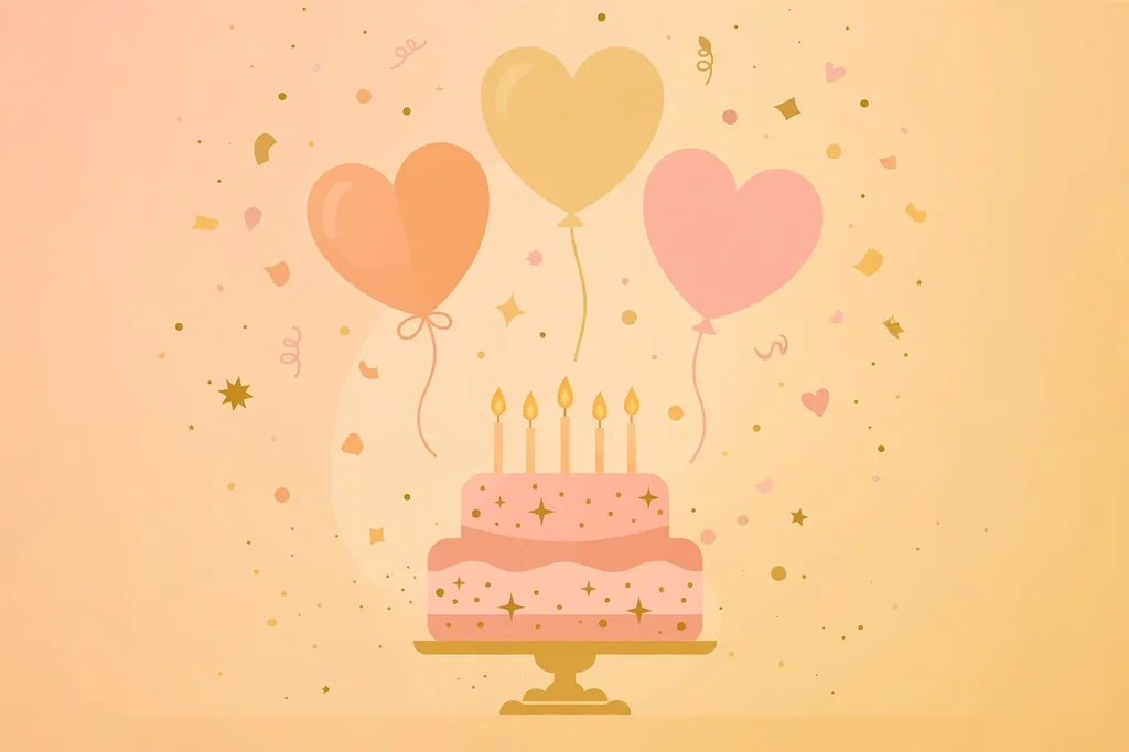 Uncle and aunty anniversary celebration flat illustration with cake, candles, balloons and confetti