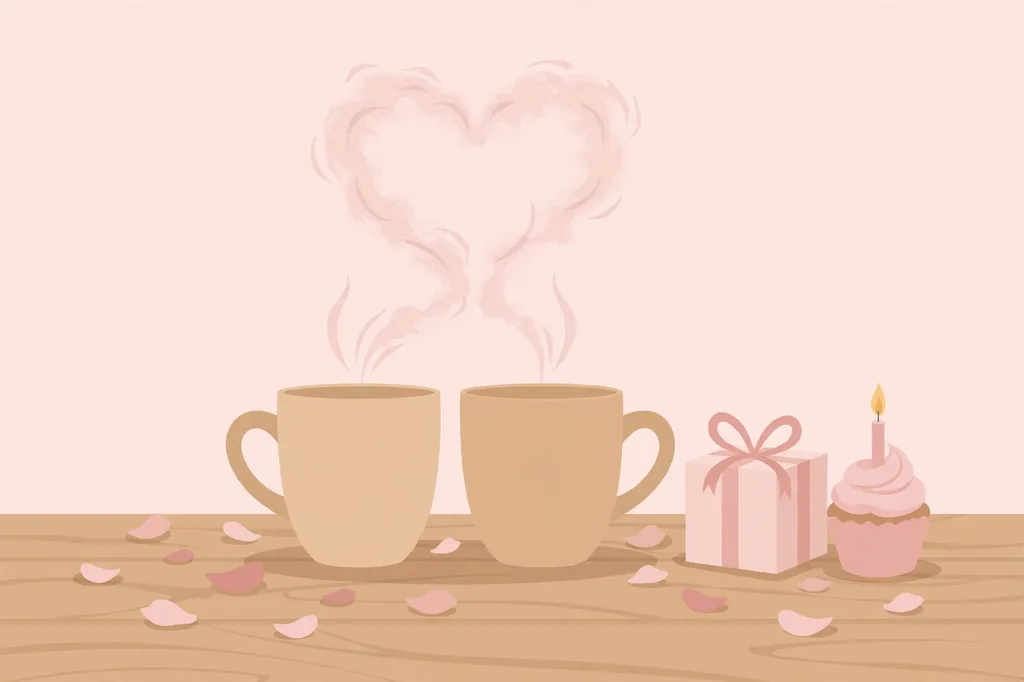 Romantic lover birthday wishes in Kannada with coffee mugs and heart-shaped steam