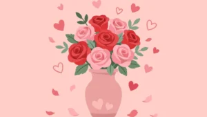 National Wife Day 2026 flat illustration of red and pink roses in a vase with floating hearts