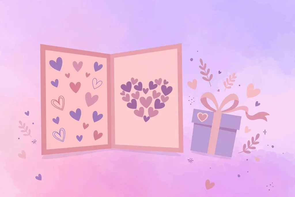 Wife appreciation illustration of greeting card and gift box with hearts for National Wife Day