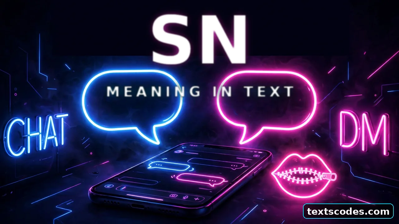 SN meaning in text in neon letters with chat bubbles