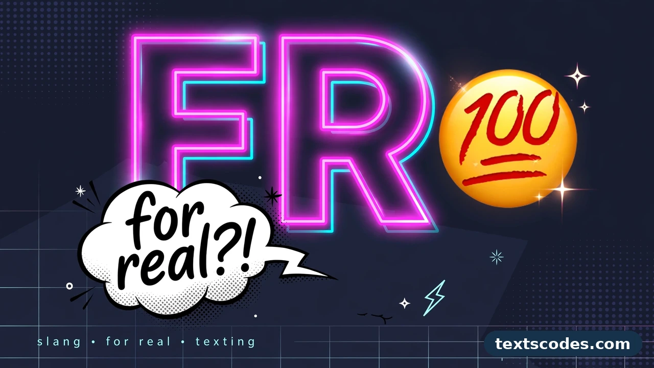Flat illustration of a smartphone with chat bubbles and a checkmark showing the fr meaning in texting