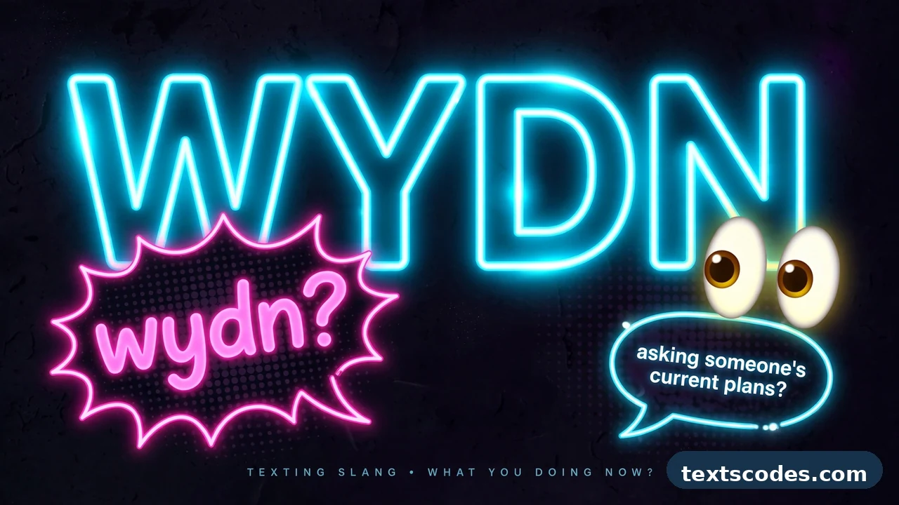 Flat illustration explaining the wydn meaning in text with a phone showing a question mark chat bubble